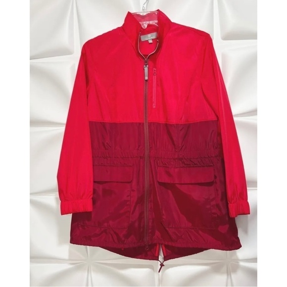 T by Talbots Sz MP PM Red Color-block Zip Up Windbreaker Utility Jacket Vented - Picture 1 of 5